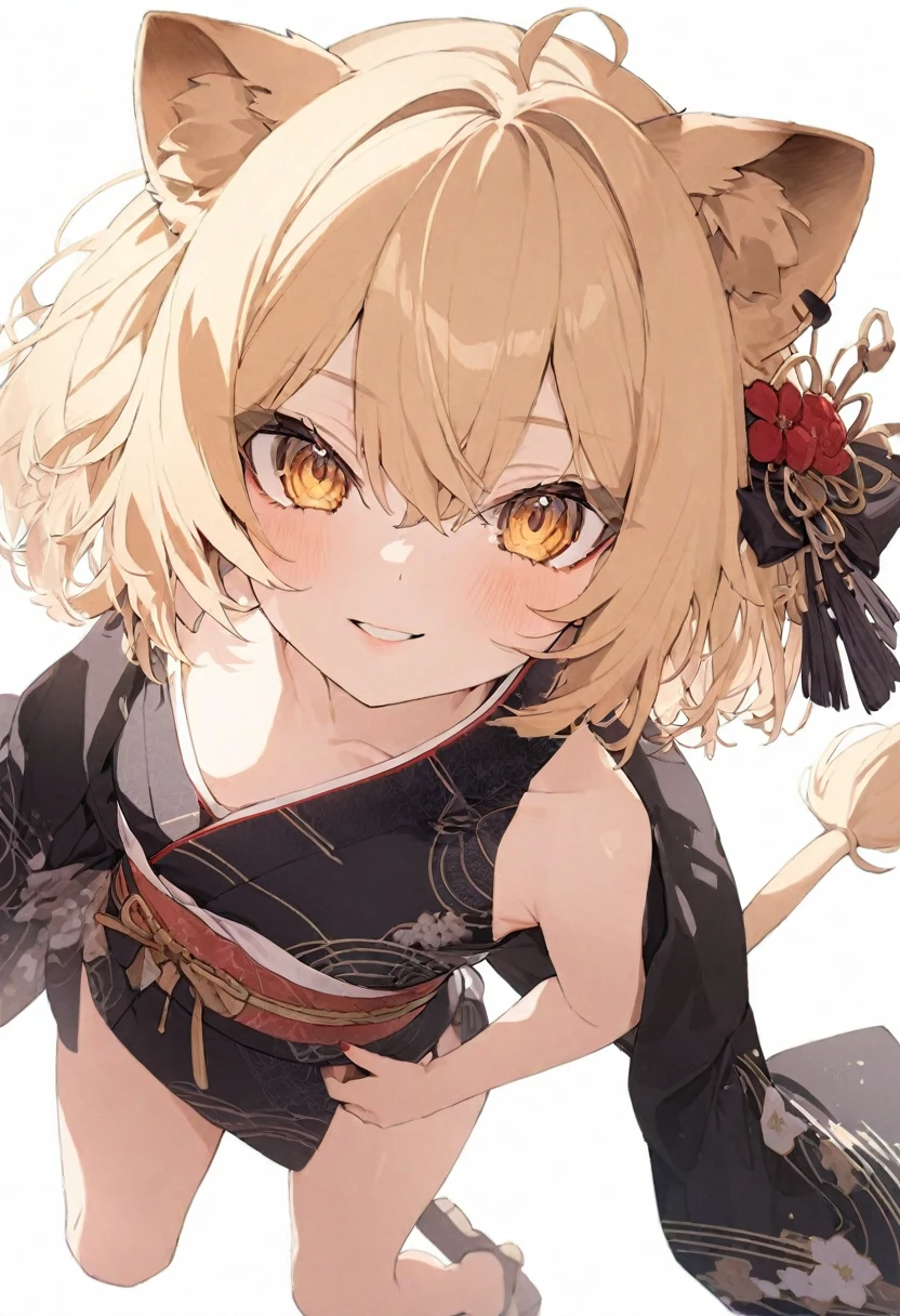 (muste piece), (best quality), (score_9, score_8_up, score_7_up), very detailed eyes, expressive eyes, perfect face, very detailed face, highly detailed face, beautiful girl, 8K, beautiful girl, white background, delicate and beautiful face and eyes, dark intense shadow,
1 girl, vtuber style, cool girl, hololive, vtuber, rurudo_lion, blond lion ears, blond lion tail, blond hair, short hair, blond eyes, hair between eyes, kimono, red lips, kimono with flower pattern, super high quality, super fine detail, super fine kimono pattern, small chest, clavicle, (full body), standing,