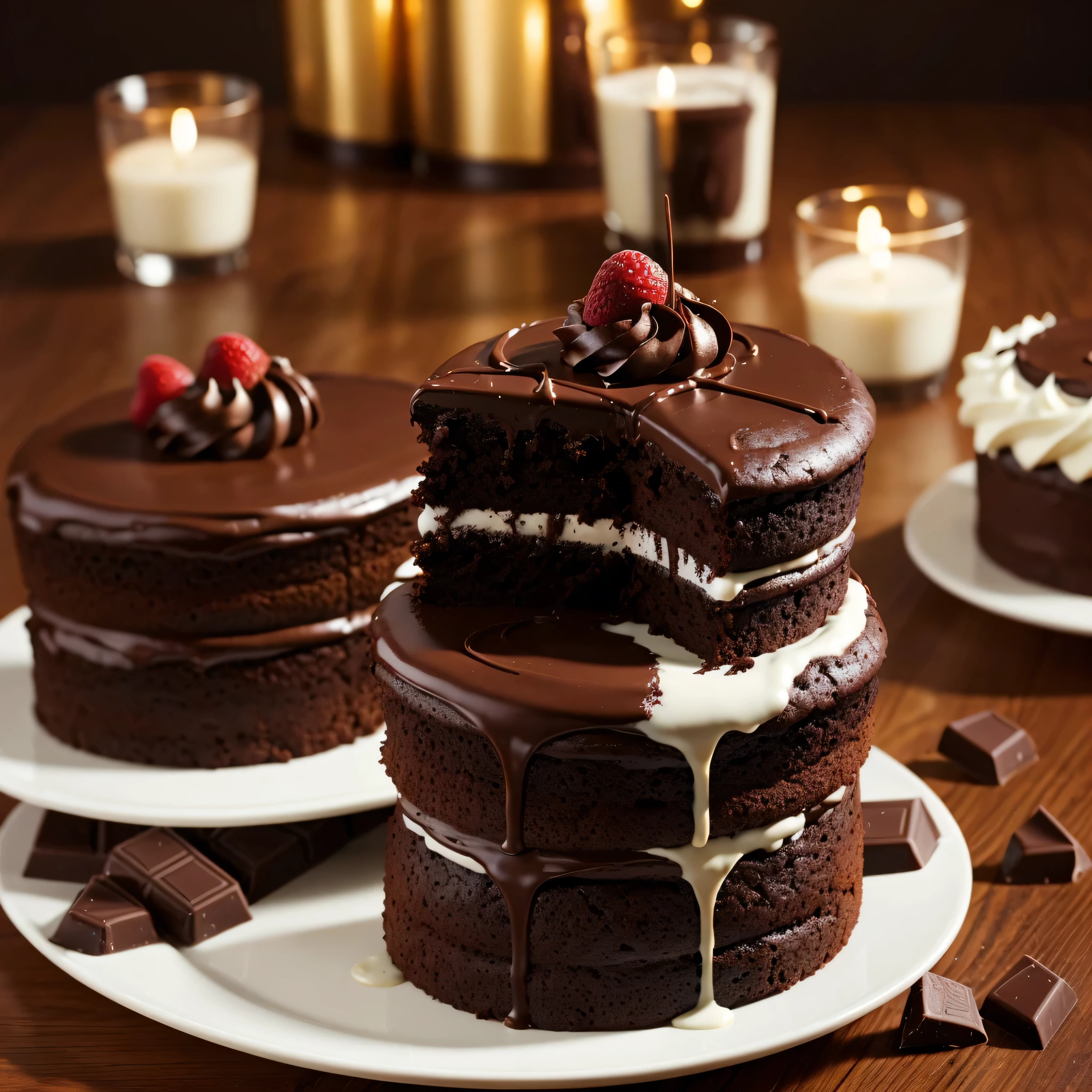 (best qualityer), (2 chocolate cakes), dynamic photo, Pinterest, luscious, mouth watering, nblurry background, promotional still