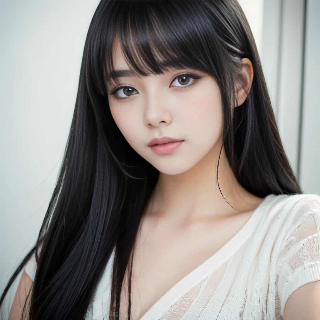 Black hair white mesh girl