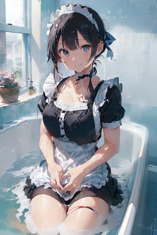 (Ultra high quality:1.6), (Highest quality:1.4), (Attention to detail:1.4), (Ultra-high resolution:1.6), (Detailed face:1.4), (Perfect Face:1,4), (Beautiful Eyes:1,6), (Detailed eyes:1.4), (Maid clothes, White apron, Headband, Black Dress, Blue ribbon, Maid clothes, Classic, Long:1.4), (白と黒のMaid clothes), (Blonde, Blue Eyes, Cat ear), cute, The best smile, (全身にWater Drop:1.2), (Swimming in clothes, bath, Bathroom, Longのバスタブ:1.4), (relax, Sit back), Sit back and relax, looks comfortable, 
(Water Drop:1.2), Soaking wet, ((Entering the bath with clothes on:1.6), (つま先から胸までSubmersion:1.6), (Plenty of hot water, Submersion:1.4),  Offer your hand, 