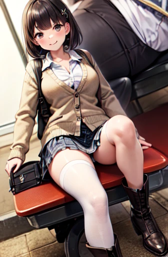 Very cute and beautiful girl riding an amusement park ride,(Very detailed美しい顔),(White blouse),
smile,Happy,(Beige cardigan:1.2) BREAK zettai ryouiki,(Plaid brown mini skirt:1.2),
hair ornaments,Black Hair,(Black shoulder bag),(Black boots),
(Highest quality,masterpiece:1.2),Absurd,High resolution,Very detailed,Very detailed,32K,8k resolution,
Intricate details,Movie Scenes,Detailed Background,alone,Dynamic Angle,(Realistic),Large Breasts