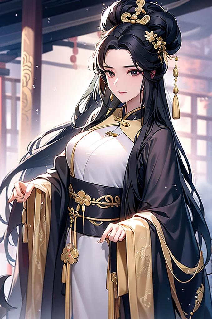 Black Hair, Immortal, Royal sister, Stepmother, Gold Robe, Taoist robe, Chinese style, Hair Bunch