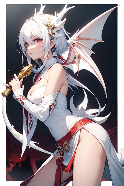 White Dragon of the Dragonkin Tribe。White outfit。Dragon Horn。