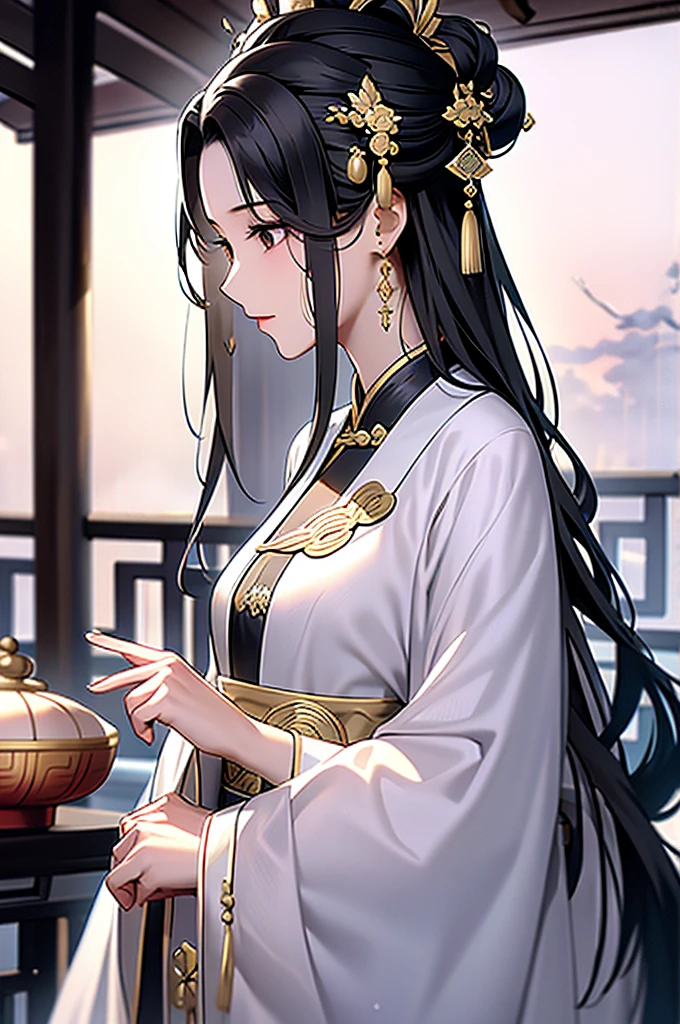 Black Hair, Immortal, Royal sister, Stepmother, Gold Robe, Taoist robe, Chinese style, Hair Bunch