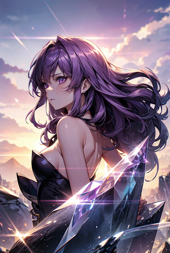 purple hair, shiny hair, crystal hair, Surrealism, anime, backlighting, 8k, super detail, UHD, retina, accurate, anatomically correct, textured skin, super detail, high details, high quality, award winning, best quality, highres
"Create an AI-generated image of a girl with purple hair, evoking destruction and regeneration. Set the background to represent a world of black and white."