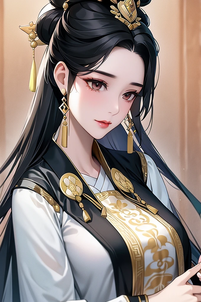 Black Hair, Immortal, Royal sister, Stepmother, Gold Robe, Taoist robe, Chinese style, Hair Bunch, light blush