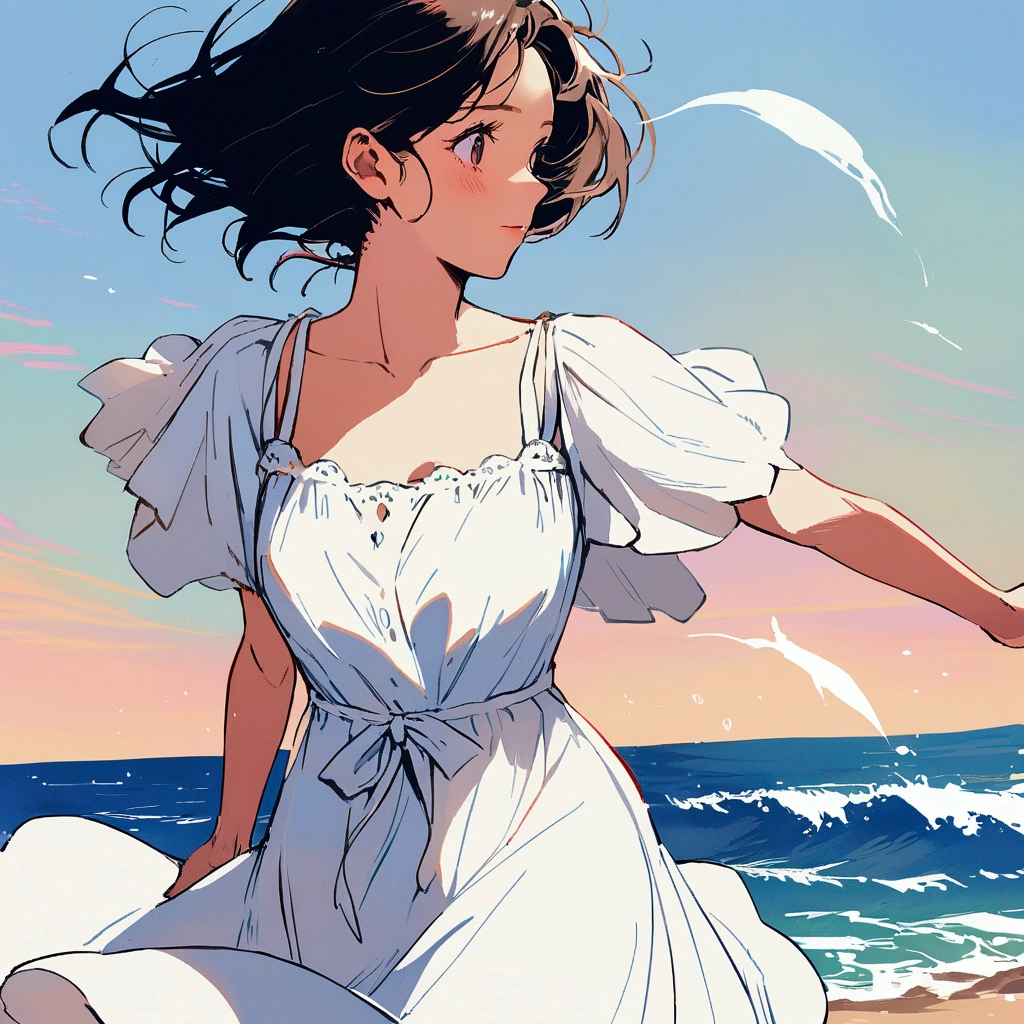Summer, woman in white dress, nostalgic, fleeting