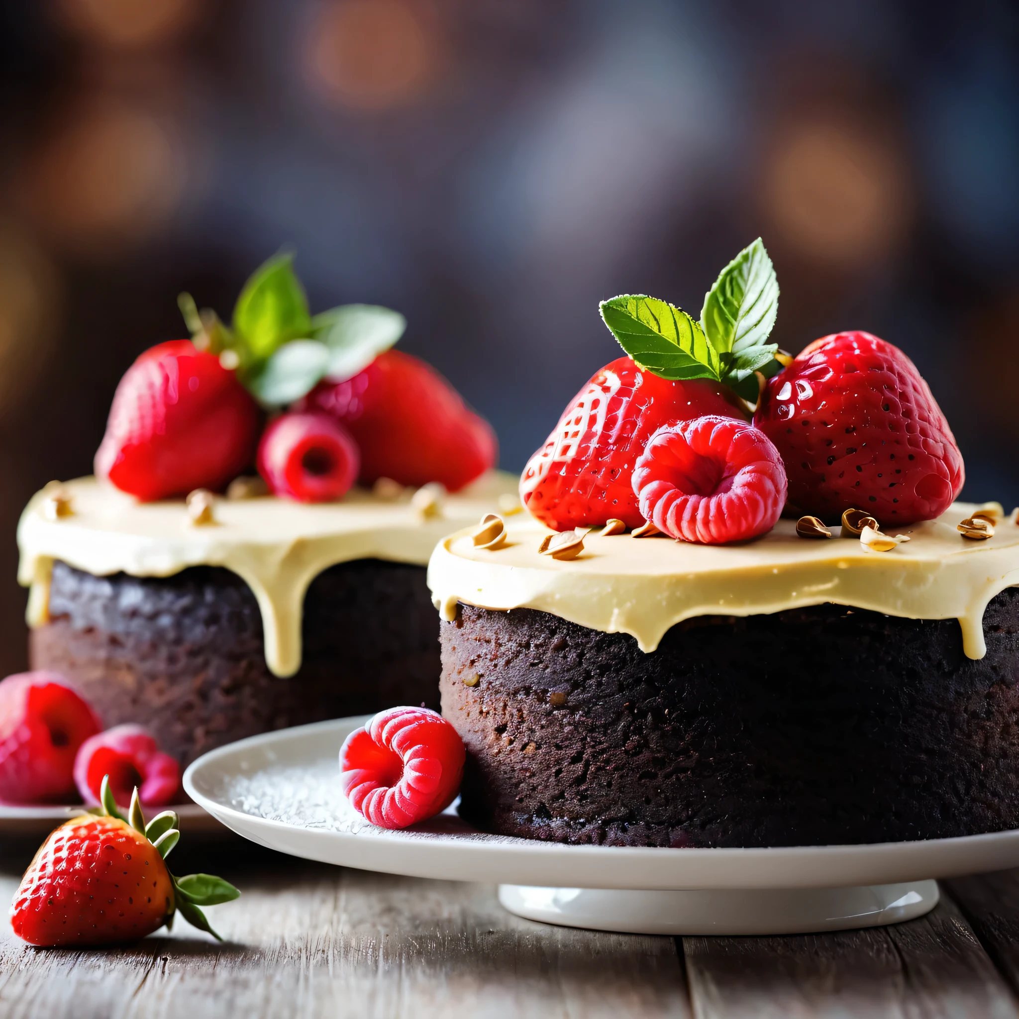 (best qualityer), (2 cakes), dynamic photo, Pinterest, luscious, mouth watering, nblurry background, promotional still