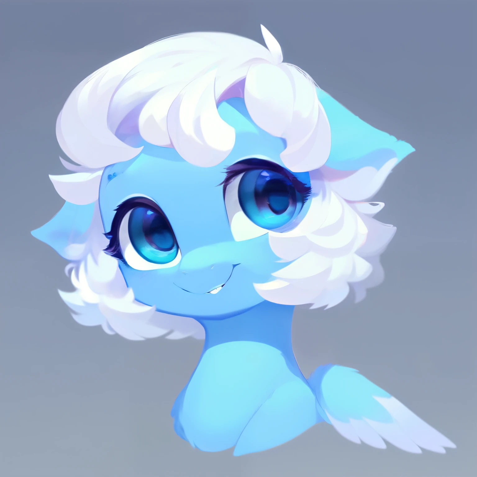 rating_safe, score_9, fluffy, feral pegasus pony,Bad，round cute face,very (((lightblue body))), (((white short hair))) Smooth and fine semi-long bristles，Gentle and clear light blue eyes，Gentle smile。Soft tones。whole body，Standing。Standing picture。White background。Excellent and delicate light and shadow。whole body。