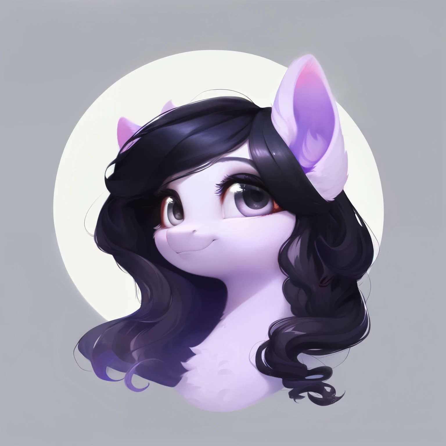 rating_safe, score_9, fluffy, feral pegasus pony, female, round cute face, Lavender purple body, black-purple mane, disheveled hair, soft and delicate long hair, clear grey eyes, grey eyes, smiling. dynamic。young and beautiful。。Standing picture, Ray Tracing。whole body。Standing。White background,