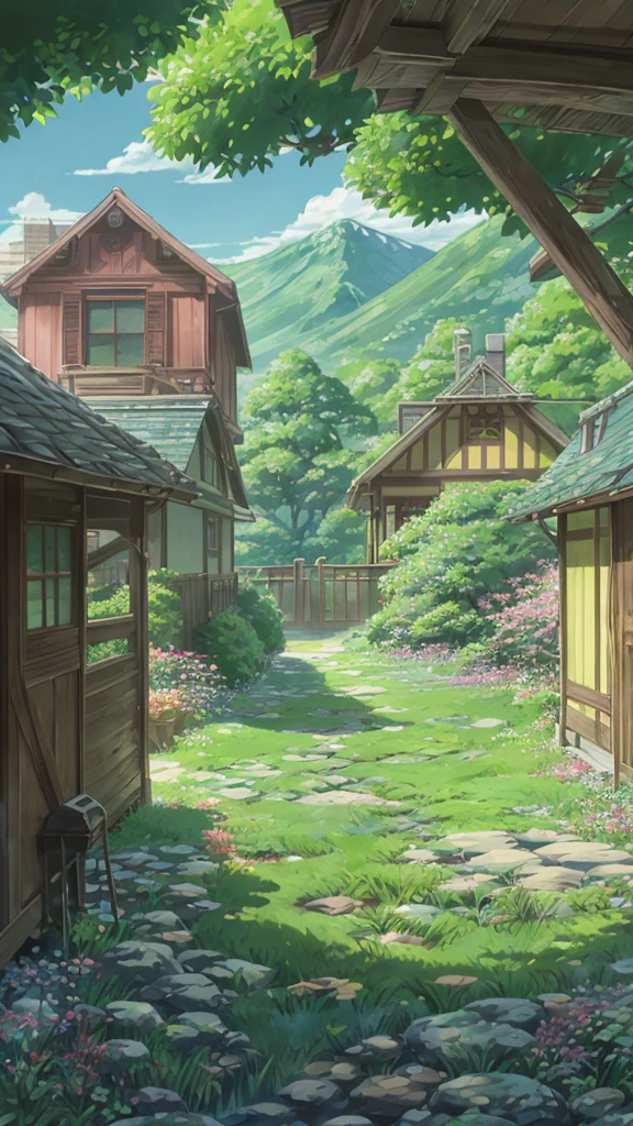 The main character is the Pokémon moldy gong。Please add a Ghibli-style atmosphere, and I want you to make a moldy gong taking a nap on the veranda of an old house、90's Pokemon Animation Studio Ghibli Animation Style, Kabigon is sleeping.
