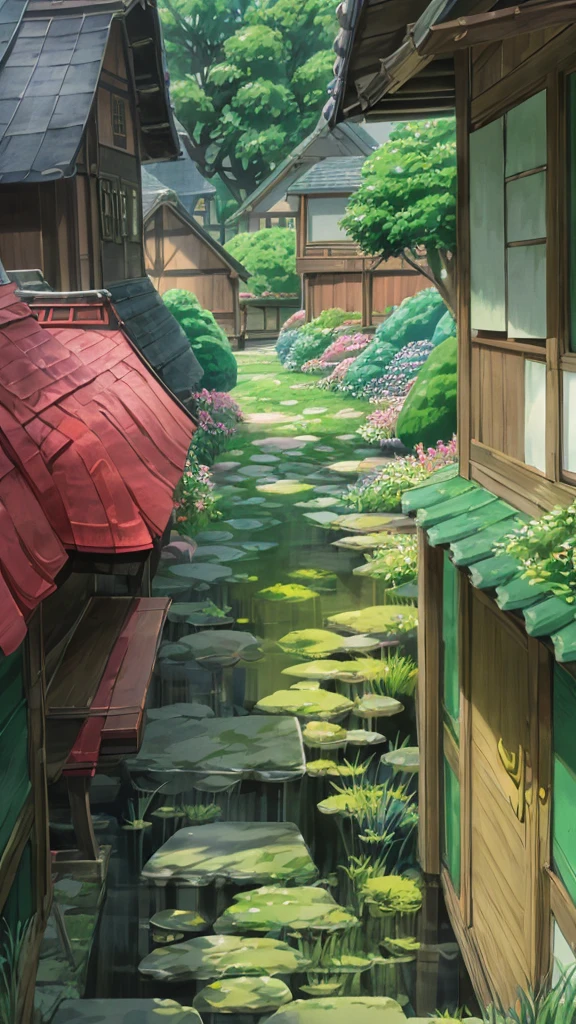 The main character is the Pokémon moldy gong。Please add a Ghibli-style atmosphere, and I want you to make a moldy gong taking a nap on the veranda of an old house、90's Pokemon Animation Studio Ghibli Animation Style, Kabigon is sleeping.