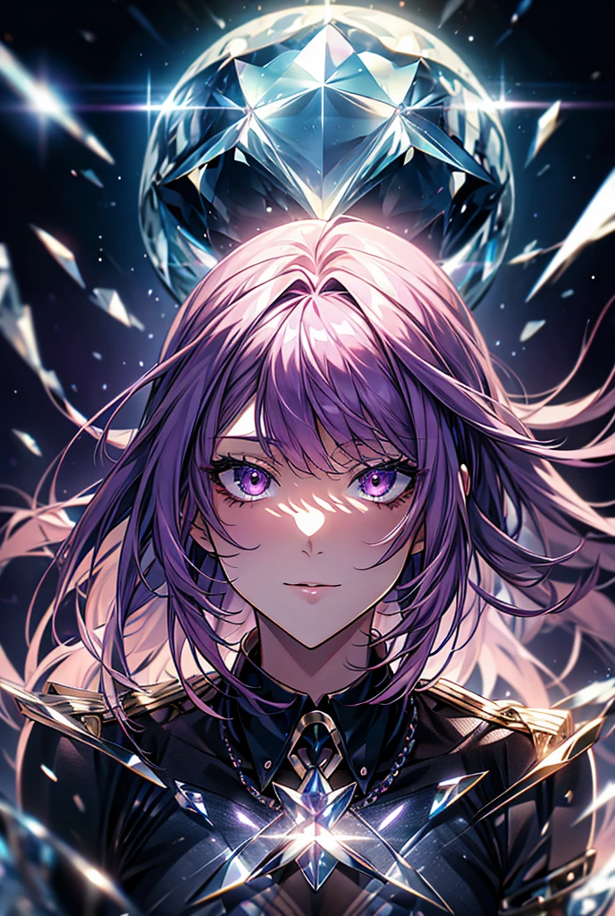 purple hair, shiny hair, crystal hair, Surrealism, anime, backlighting, 8k, super detail, UHD, retina, accurate, anatomically correct, textured skin, super detail, high details, high quality, award winning, best quality, highres
"Create an AI-generated image of a girl with purple hair, evoking destruction and regeneration. Set the background to represent a world of black and white."