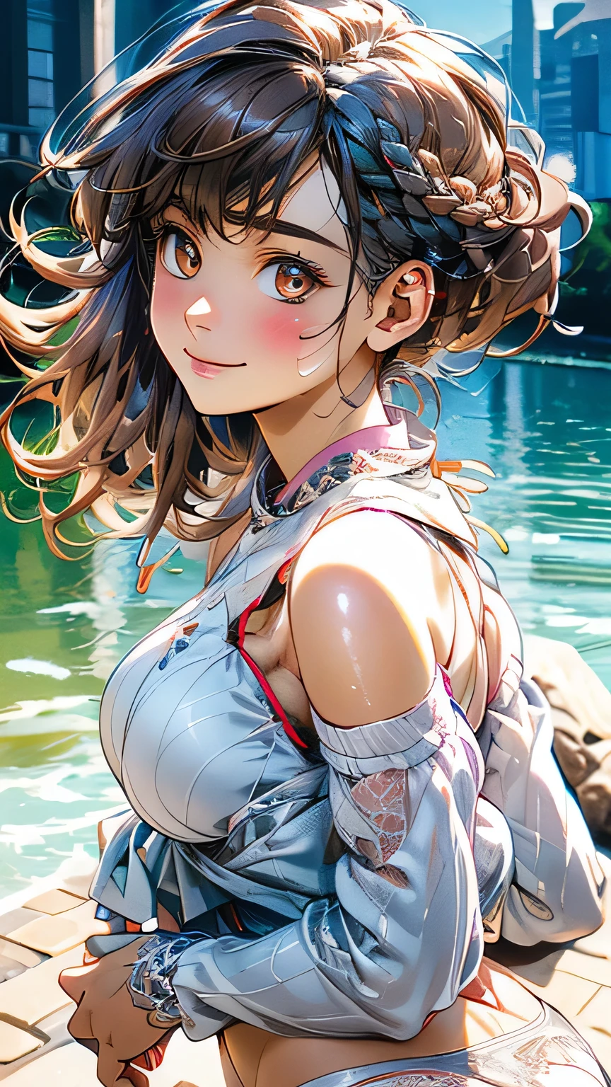 (masterpiece:1.2, Highest quality), (Realistic, photoRealistic:1.4), Beautiful illustrations, (Natural Side Lighting, Cinema Lighting), ((Very big butt))
View your viewers, 1 girl, Japanese, Junior high school girl, 14 years old, Perfect Face, cute and symmetrical face, Glowing Skin, thin,
(Mid-length hair:1.2, Half Up:1.4, Light brown hair), Asymmetrical bangs, Brown eyes, Long eyelashes, (Mid-chest:0.7),
Beautiful Hair, Beautiful Face, Beautiful details, Beautiful clavicle, Beautiful body, Beautiful fingers, (((Panties are visible))) ((Very large saggy tits)), ((In underwear、White lace underwear))((Fullback panties))Underarm , Slightly , Very large breasts, Full body angle, 14 year old woman , Thick thighs
((Detailed cloth texture)),
(Beautiful views), evening, (River side), Are standing, (cute, cute smile, Upward glance),