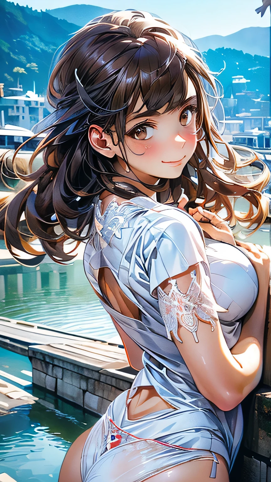 (masterpiece:1.2, Highest quality), (Realistic, photoRealistic:1.4), Beautiful illustrations, (Natural Side Lighting, Cinema Lighting), ((Very big butt))
View your viewers, 1 girl, Japanese, Junior high school girl, , Perfect Face, cute and symmetrical face, Glowing Skin, thin,
(Mid-length hair:1.2, Half Up:1.4, Light brown hair), Asymmetrical bangs, Brown eyes, Long eyelashes, (Mid-chest:0.7),
Beautiful Hair, Beautiful Face, Beautiful details, Beautiful clavicle, Beautiful body, Beautiful fingers, (((Panties are visible))) ((Very large saggy tits)), ((In underwear、White lace underwear))((Fullback panties))Underarm , Slightly , Very large breasts, Full body angle, 14 year old woman , Thick thighs
((Detailed cloth texture)),
(Beautiful views), evening, (River side), Are standing, (cute, cute smile, Upward glance),