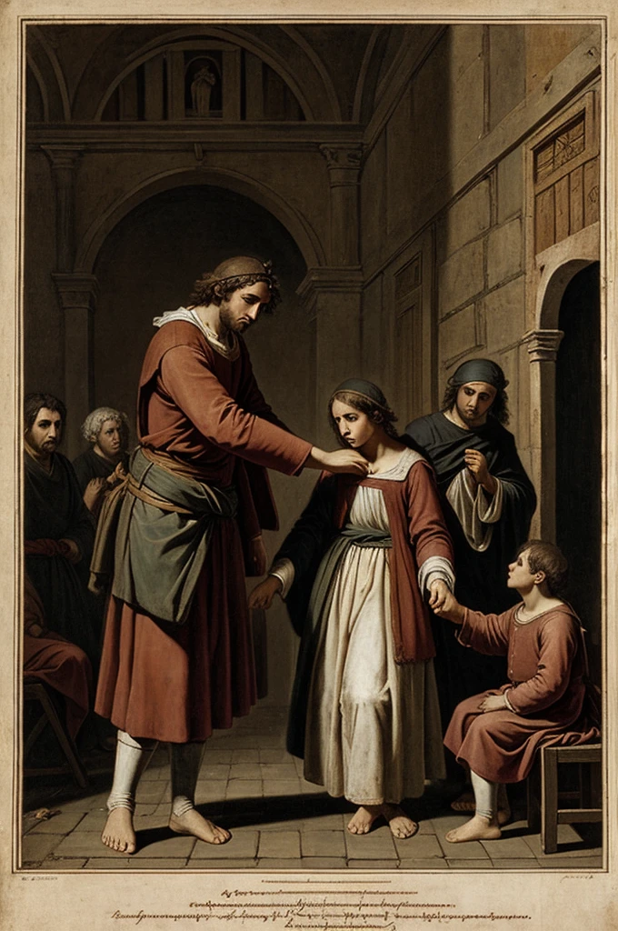 The first treatise of "The life of Lazarillo de Tormes" includes the following scenes:
2. The abandonment of Lazarillo: His mother leaves him with a blind man to take care of him.
Viñetas