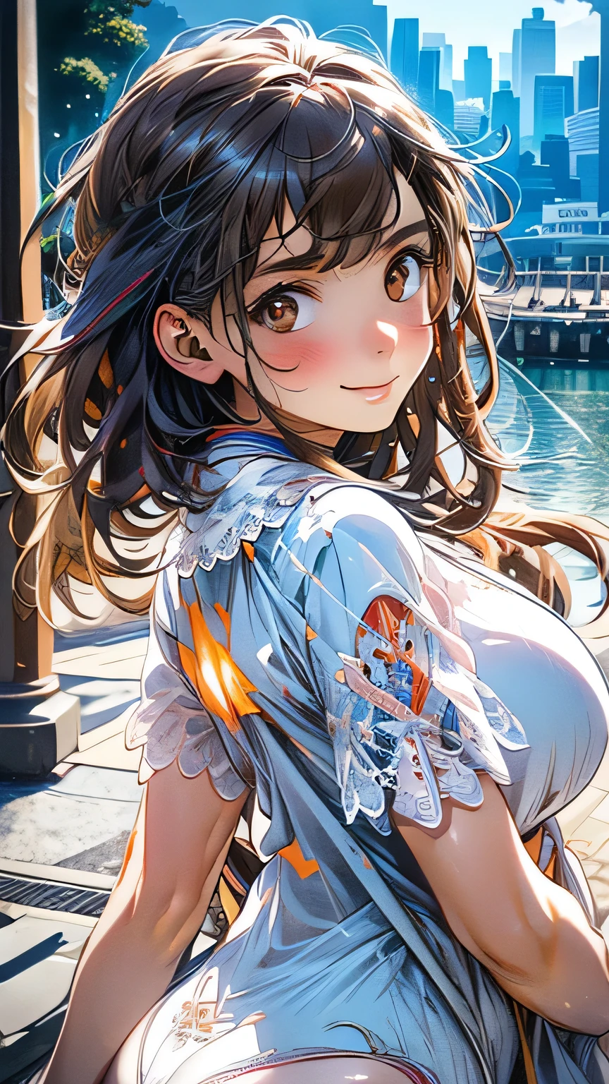 (masterpiece:1.2, Highest quality), (Realistic, photoRealistic:1.4), Beautiful illustrations, (Natural Side Lighting, Cinema Lighting), ((Very big butt))
View your viewers, 1 girl, Japanese, Junior high school girl, , Perfect Face, cute and symmetrical face, Glowing Skin, thin, 
(Mid-length hair:1.2, Half Up:1.4, Light brown hair), Asymmetrical bangs, Brown eyes, Long eyelashes, (Mid-chest:0.7), 
Beautiful Hair, Beautiful Face, Beautiful details, Beautiful clavicle, Beautiful body, Beautiful fingers, (((Panties are visible))) ((Very large saggy tits)), ((In underwear、White lace underwear))((Fullback panties))Underarm , Slightly , Very large breasts, Full body angle, 14 year old woman , Thick thighs
((Detailed cloth texture)), 
(Beautiful views), evening, (River side), Are standing, (cute, cute smile, Upward glance),