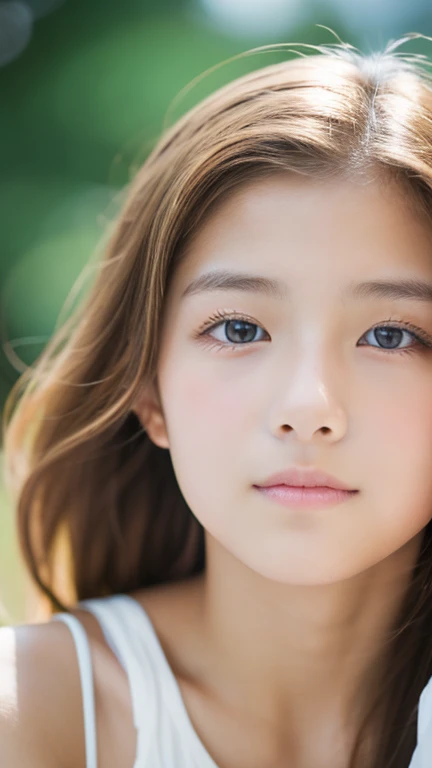 lens: 135mm f1.8, (Highest quality), (Beautiful 14 year old Japanese girl), (Moisturized lips), Narrow eyes, double eyelid, Delicate clavicle, Flat Chest , I&#39;m ashamed of my smallness, Underdeveloped breasts, smile, (Spotted sunlight: 1.2), Professional Lighting, (Petite figure), (Sunburned skin: 0.2), Full body photo, Full Body Focus, (Stand upright)、A proper honor student、Slender body、(White dress A:1.5)、boyish, Very short hair、Stylish white bedroom、Ribbon on chest、Sweep all your hair back、