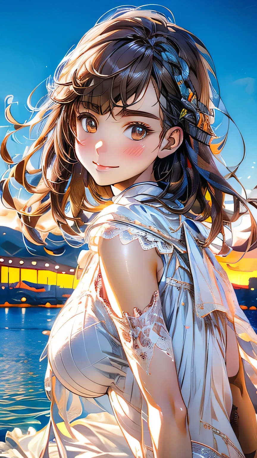 (masterpiece:1.2, Highest quality), (Realistic, photoRealistic:1.4), Beautiful illustrations, (Natural Side Lighting, Cinema Lighting), ((Very big butt))
View your viewers, 1 girl, Japanese, Junior high school girl, , Perfect Face, cute and symmetrical face, Glowing Skin, thin,
(Mid-length hair:1.2, Half Up:1.4, Light brown hair), Asymmetrical bangs, Brown eyes, Long eyelashes, (Mid-chest:0.7),
Beautiful Hair, Beautiful Face, Beautiful details, Beautiful clavicle, Beautiful body, Beautiful fingers, (((Panties are visible))) ((Very large saggy tits)), ((In underwear、White lace underwear))((Fullback panties))Underarm , Slightly , Very large breasts, Full body angle, 14 year old woman , Thick thighs
((Detailed cloth texture)),
(Beautiful views), evening, (River side), Are standing, (cute, cute smile, Upward glance),