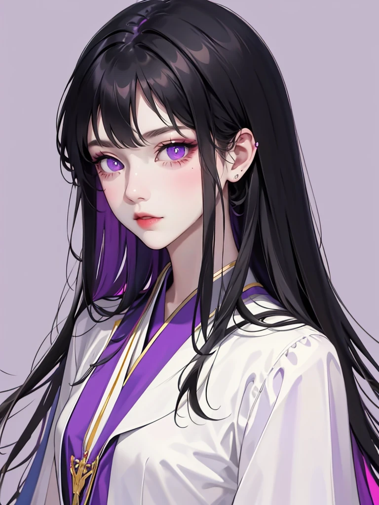 (flat color:1.1),(masterpiece:1.2), original, medium length straight black hair, Purple-colored eyes, mature girl ウエディングドレス