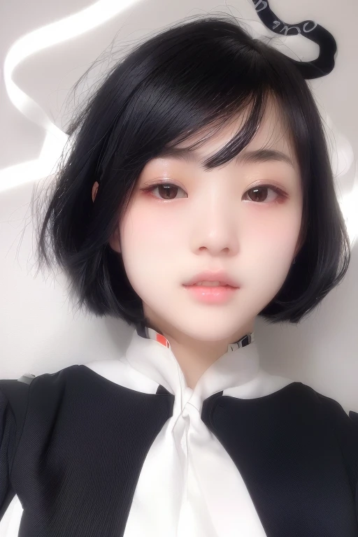 neat japanese girl age is teenager fetures of whole body black hair midium straight hair style small face dark blue pupils thin upper lip milky white skin
