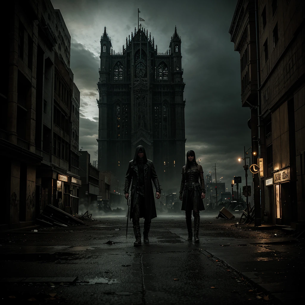 Gothic surrealism post apocalyptic dark city