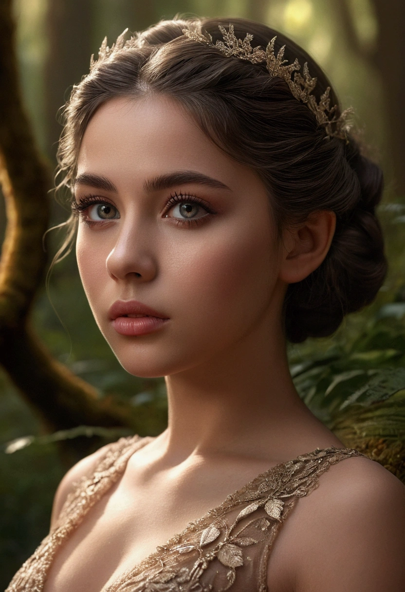 1girl, beautiful detailed eyes, beautiful detailed lips, extremely detailed face and features, long eyelashes, elegant hairstyle, intricate dress, cinematic lighting, warm color palette, fantasy forest background, photorealistic, 8k, high quality, hyper detailed, masterpiece desnuda sin ropa lencería de puta