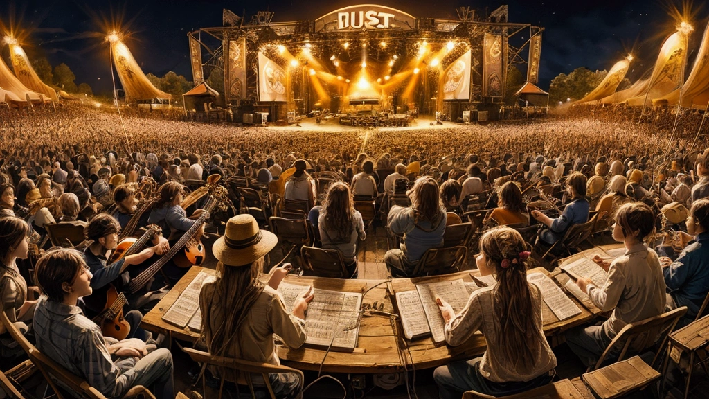 Draw a music festival poster，Bluegrass Band，Musical note elements