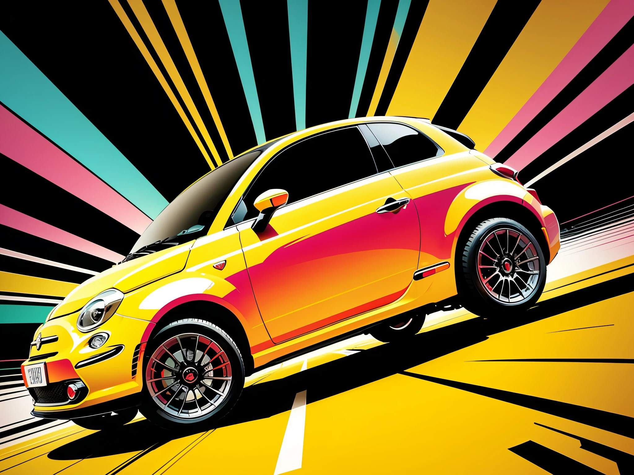 Vector art,Vector Flat,Fiat 500,Drawing a sense of speed,Pop Art