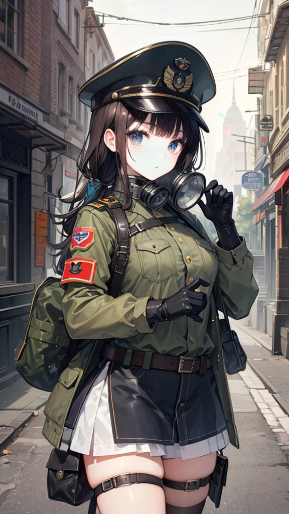 (anime artwork, anime style, studio anime, very detailed, up to date, vibrant, Anime Coloring, high contrast, masterpiece:1.2, best quality, best aesthetics),camouflage clothing,camouflage helmet, pleated skirt, Medium chest, A glimpse of thighs,random hair, One eye is hidden by the bangs, perfect proportions, high detail skin, Cute, detailed faces, precise fingers,panty shot Girl shooting automatic rifle, (muzzle explodes:1.2), (looks into sight), finely drawn automatic rifle, bulletproof suit, (turn towards the viewer), syncs body orientation and gaze, dynamic angle, battle, war,hide behind something