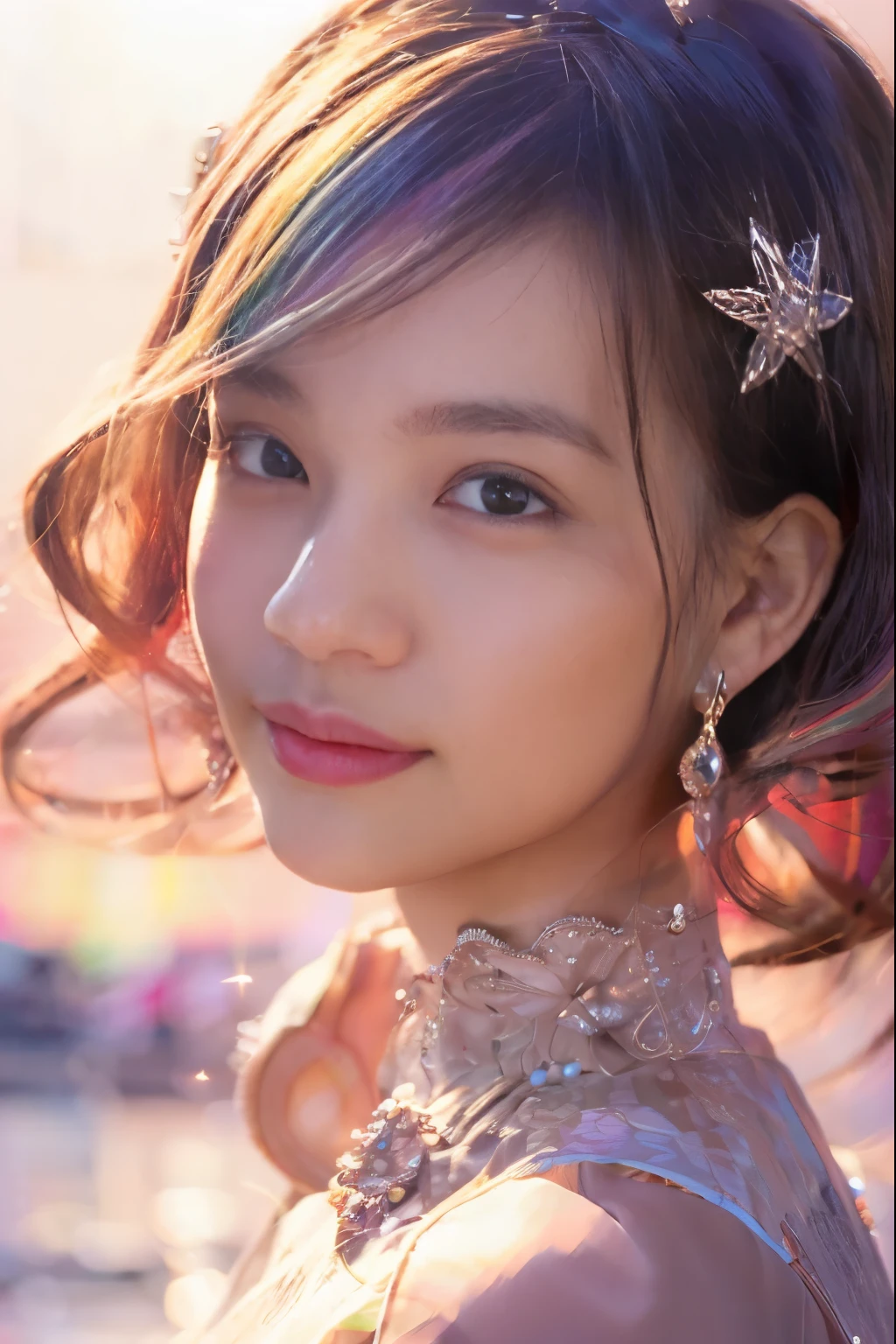 1 girl, (wearing a violet blouse:1.2), beautiful japanese actress,
(RAW photo, highest quality), (realistic, Photoreal:1.4), masterpiece, 
very delicate and beautiful, very detailed, 2k wallpaper, wonderful, 
finely, Very detailed CG Unity 8K wallpaper, Super detailed, High resolution, 
soft light, beautiful detailed girl, very detailed目と顔, beautifully detailed nose, beautiful and detailed eyes, cinematic lighting, 
break
(Against the backdrop of a snowy night cityscape 1.3), city lights, 
perfect anatomy, slender body, smile, Face the front completely, look at the camera