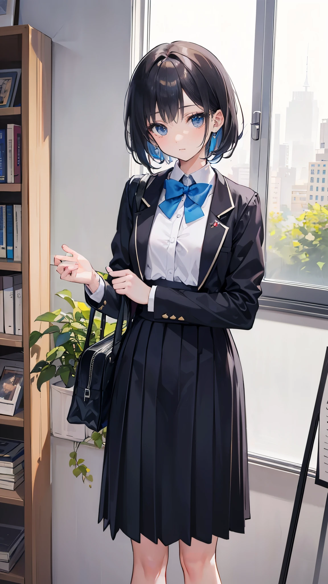 ((Best masterpiece, Perfect quality, Ultra detailed)), A skinny girl with small bust, With student-uniform