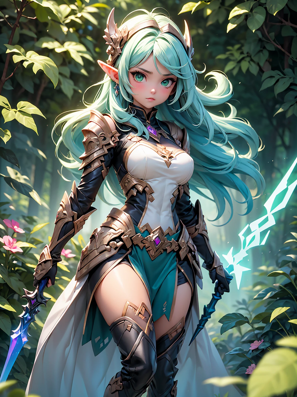 Sweet woman in handy costume with sword and battlefield background， elven warrior princess， beautiful female warrior， beautiful and elegant female elf， 3 D rendering character art 8 K， fantasy style 8 k octane render， Warrior Princess， portrait of an elven warrior， Dragons are gods born in water，It's dormant，in the cloud，is in the abyss，The question type is huge，Circling around