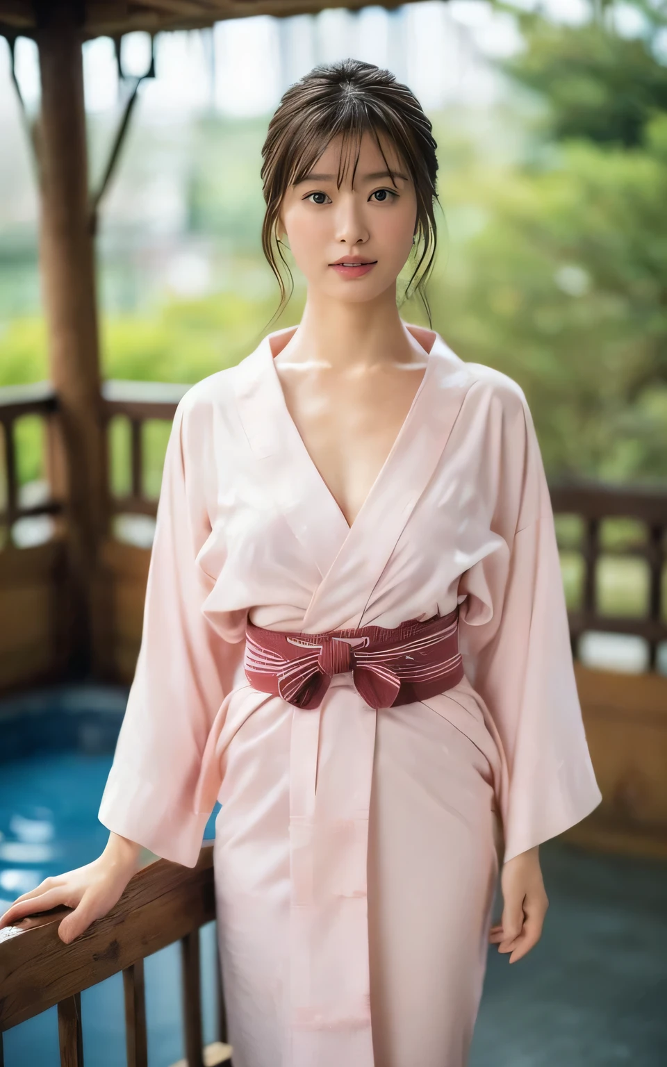 (Immersive Photography, Naughty photos, Full body photo:1.4),
Kodak Port 400, Film Grain, The background is blurred, Bokeh:1.2, Lens flare brilliance,
((Faithfully reproduces authentic Japanese yukata:1.5)),((The color of the yukata is pink:1.3),(Faithfully and realistically reproduce the obi of a yukata:1.3),
(The shape of the nipples is clearly visible through the clothes, The cleft in the crotch is clear, Super beautiful feet:1.5),
(She is wrapped in a blanket, Open your lips slightly:1.2),
(I'I'm going to do something naughty with her now.:1.4),
Relax in a Japanese Inn、The background is the open-air bath at a hot spring inn at 夜,
((24-years-old, Beautiful female announcer, naughty lips, blush, My hair is messy, Body facing forward:1.4)),
(Hair after bathing:1.3),(Wet Hair:1.3),
((Small breasts, Flat Chest, chest is slightly drooping:1.2)),
Eye focus, Watery eye, Narrow shoulders, Beautiful clavicle, Thin arms, Thin legs,
Slim figure, Soft belly, Tight waist, Ultra detailed face, super detailed breasts, Ultra-detailed skin,
Ultra-detailed lips, Fuller lips, Thick and soft lips, Glossy Lips, White teeth,
Beautiful actress makeup, compensate, Dark lipstick, Dark brown hair, Delicate and soft hair,
Let your hair down, Fluffy short bob, Sweep your bangs to the side,
Stylish earrings,necklace,