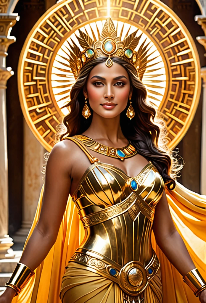 (goddess-like, divine, majestic:1.2), (mythological, mythical) Greek goddess Hera, with a (well-sculpted) body that exudes power and grace, (prominent, well-endowed:1.1) in a regal manner, (imposing, powerful, commanding) with every step she takes, (confident, all-knowing) gaze that pierces through the depths of one's soul, (perfectly chiseled, godly) facial features that seem carved by the hands of gods themselves, a (mesmerizing, captivating) smile that can enchant even the coldest hearts, (adorned, adorned:1.1) in opulent, flowing garments fit for a queen, (standing tall, towering) like a beacon of strength in the midst of a lush, vibrant garden filled with exotic flowers and plants, her (sun-kissed, golden) skin glowing with an otherworldly luminescence, (radiating, emanating) a divine energy that surrounds her like a halo, a (celestial, heavenly) aura that bathes everything around her in a celestial light, embodying (classical, timeless) artistry in every gesture and expression, the very embodiment of (idealized, perfection) in every aspect, her presence accented by (vibrant, vivid) colors that seem to dance and swirl around her, enveloped in (dramatic, dramatic:1.1) lighting that highlights her every divine feature, a (masterful, exquisite) creation down to the tiniest detail that leaves all who gaze upon her in awe, a (magnificent, awe-inspiring) composition that seems to defy reality itself, with [subtle details] that hint at a deeper, more mysterious essence, creating an [ethereal atmosphere] that hangs in the air around her like a veil of magic.