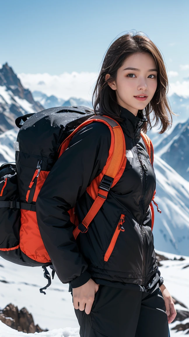 highest quality、4K、Perfect Face、Perfect Style、perfect body、Sunburn、beautiful lady、mature、long layer brown hair、Swept-back hair、full body, sexy 、charming、healthy、of the highest quality、8K、realistic photo, highest quality、4K、Perfect Face、Perfect Style、perfect body、Sunburn、beautiful lady、mature、long curly layer brown hair、Swept-back hair、sexy 、charming、healthy、smile、
(top-quality,8K picture quality,masterpiece:1.3,),(超A high resolution:1.3,Photorealsitic:1.4,Raw photography:1.2),(ultra-detailliert:1.2,shinny skin,Detailed skin:1.1),
((Background, Magnificent snow mountain views):1.3, (snow mountain:1.37)), (best quality), (realistic, photo-realistic:1.3), (masterpiece:1.3), CG, unity, 8k, amazing, finely detail, ultra-detailed, ((ultra-detailed)), ((highly detailed CG illustration)), ((an extremely delicate and beautiful)), (cute delicate face), cinematic light, (1girl), solo, black symmetric eyes, BREAK ((black mountaineering jacket(the north face), mountaineering clothing, mountaineering, brown trekking-pants), (Carrying a backpack)), (snow mountain:1.37), (Walking along a mountain trail), full body shot, upper eyes, shy smile:1.2, looking in camera,Open mouth and laugh out loud, (((Dance))),Dynamic, energetic,