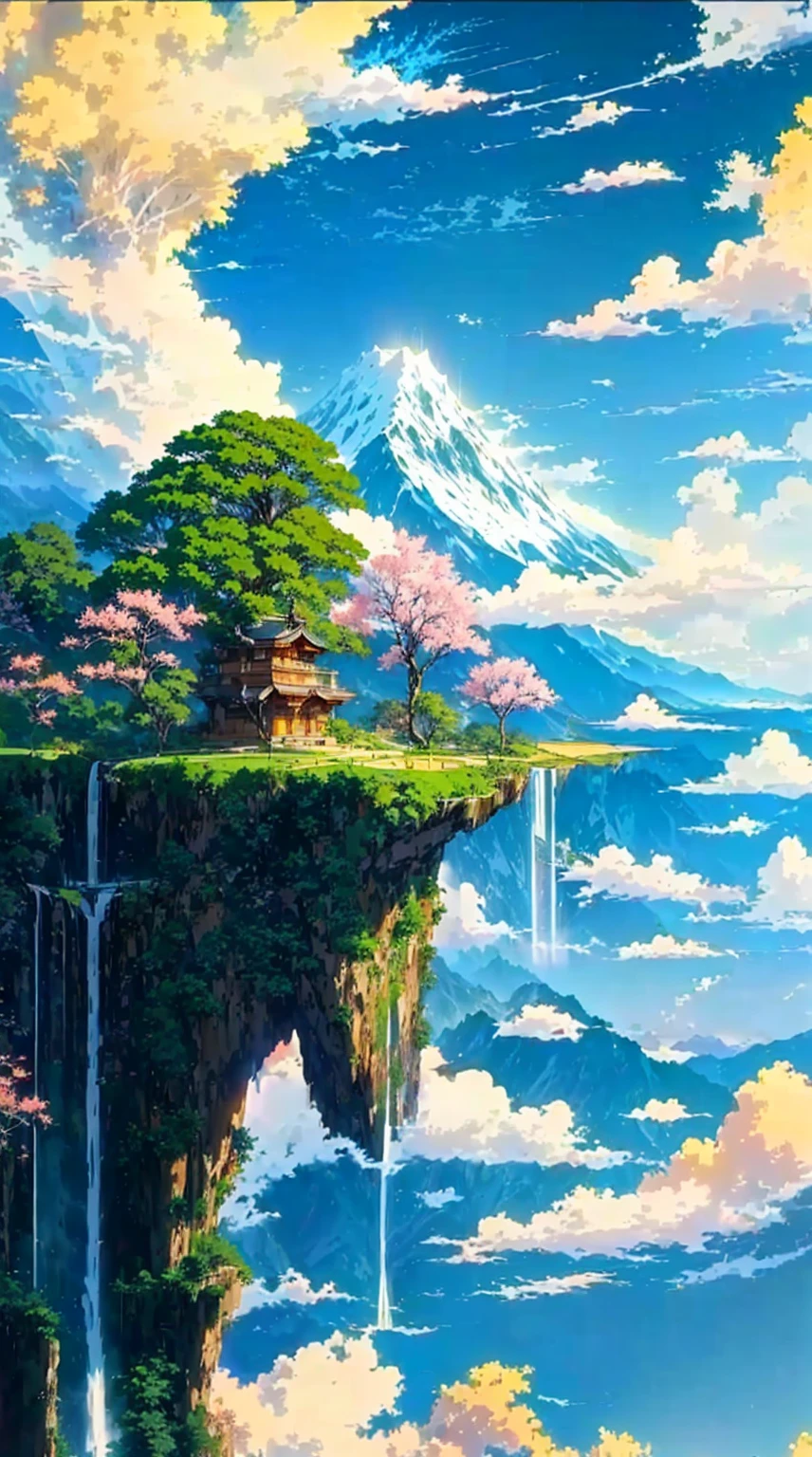 painting of a waterfall and a mountain with a waterfall in the foreground, anime landscape, anime landscape wallpaper, anime nature, anime beautiful peace scene, beautiful anime scenery, anime nature wallpap, anime scenery, anime art wallpaper 4k, anime countryside landscape, anime art wallpaper 4 k, scenery artwork, scenery wallpaper, japanese art style, anime background, beautiful anime scene