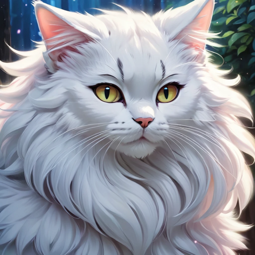 Stylized anime artwork, a fluffy cat, court, Delicate face, Detailed digital acrylic painting, Color Grading, Studio Ghibli, Very detailed