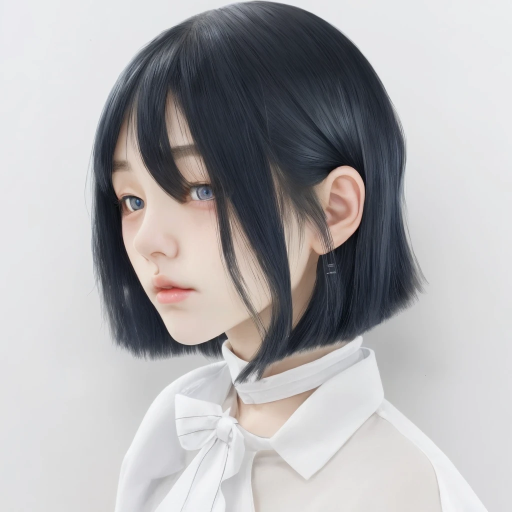 neat japanese girl age is teenager fetures of whole body black hair midium straight hair style small face dark blue pupils thin upper lip milky white skin
