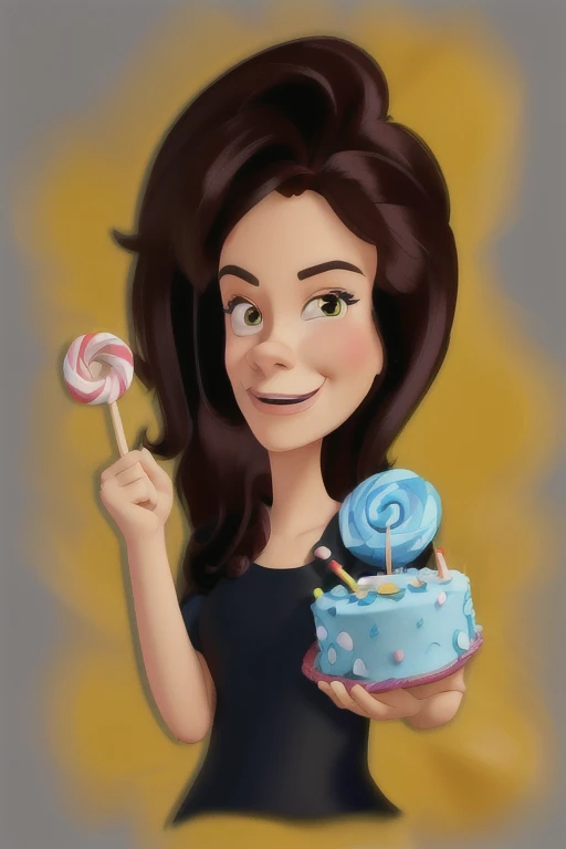 cartoon woman holding a cake with a lollipop stick in her hand, cartoon digital painting, in style of digital illustration, cartoon digital art, cartoon artstyle, digital art. @mariomaniacdude, digital art!!, stylized digital illustration, full color digital illustration, digital art cartoon, in cartoon style, cartoon art style, digital cartoon painting art, cartoon style illustration, 8k