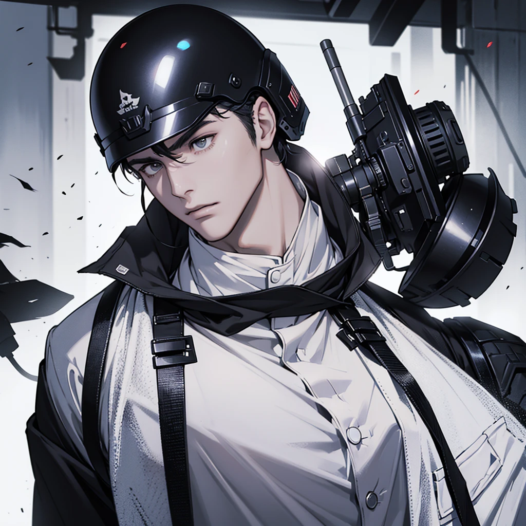 带骷髅面具的人物bust，Wearing special forces，helmet，American，bust，Black and white color，Handsome pose，Military equipment