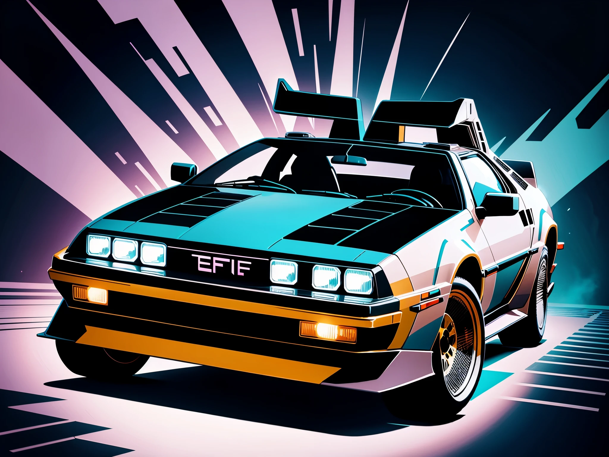 Vector art,Vector Flat,A time warp DeLorean expressed through cutting-edge pop art