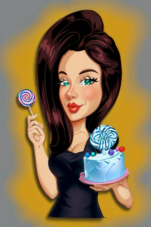 cartoon woman holding a cake with a lollipop stick in her hand, cartoon digital painting, in style of digital illustration, cartoon digital art, cartoon artstyle, digital art. @mariomaniacdude, digital art!!, stylized digital illustration, full color digital illustration, digital art cartoon, in cartoon style, cartoon art style, digital cartoon painting art, cartoon style illustration, 8k