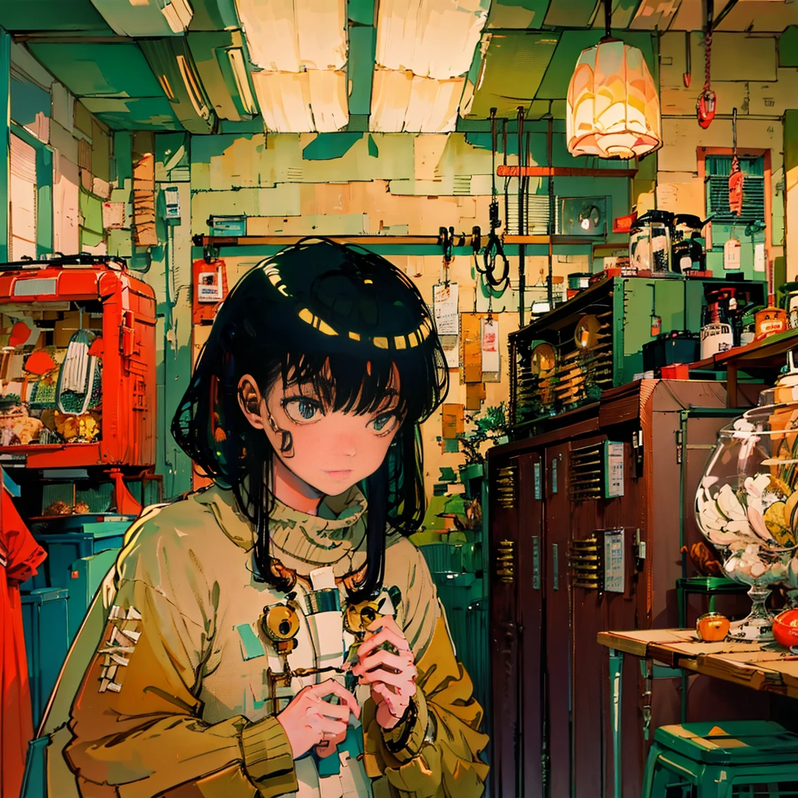 lo-fi jazz hip hop, Comfortable and vintage feel Main image: vintage record color scheme: Warm and vintage colors(brown, beige, warm orange light) 80s tape