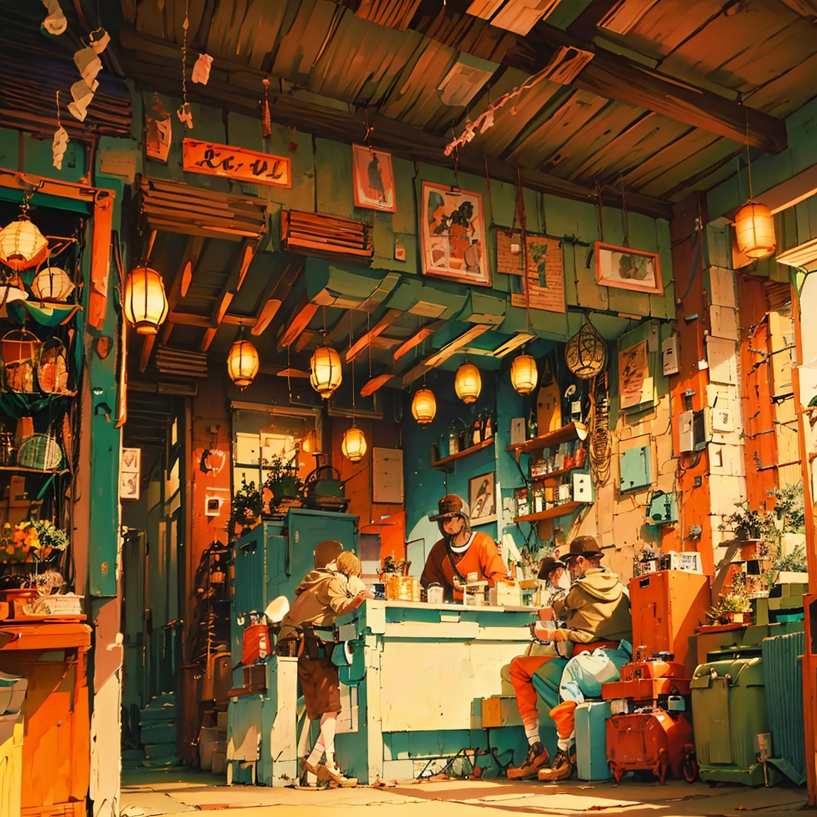 lo-fi jazz hip hop, Comfortable and vintage feel Main image: vintage record color scheme: Warm and vintage colors(brown, beige, warm orange light) 80s tape