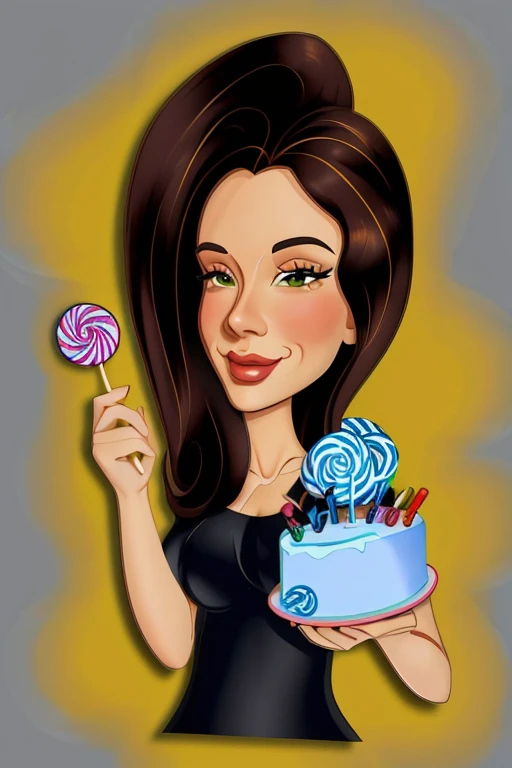 cartoon woman holding a cake with a lollipop stick in her hand, cartoon digital painting, in style of digital illustration, cartoon digital art, cartoon artstyle, digital art. @mariomaniacdude, digital art!!, stylized digital illustration, full color digital illustration, digital art cartoon, in cartoon style, cartoon art style, digital cartoon painting art, cartoon style illustration, 8k