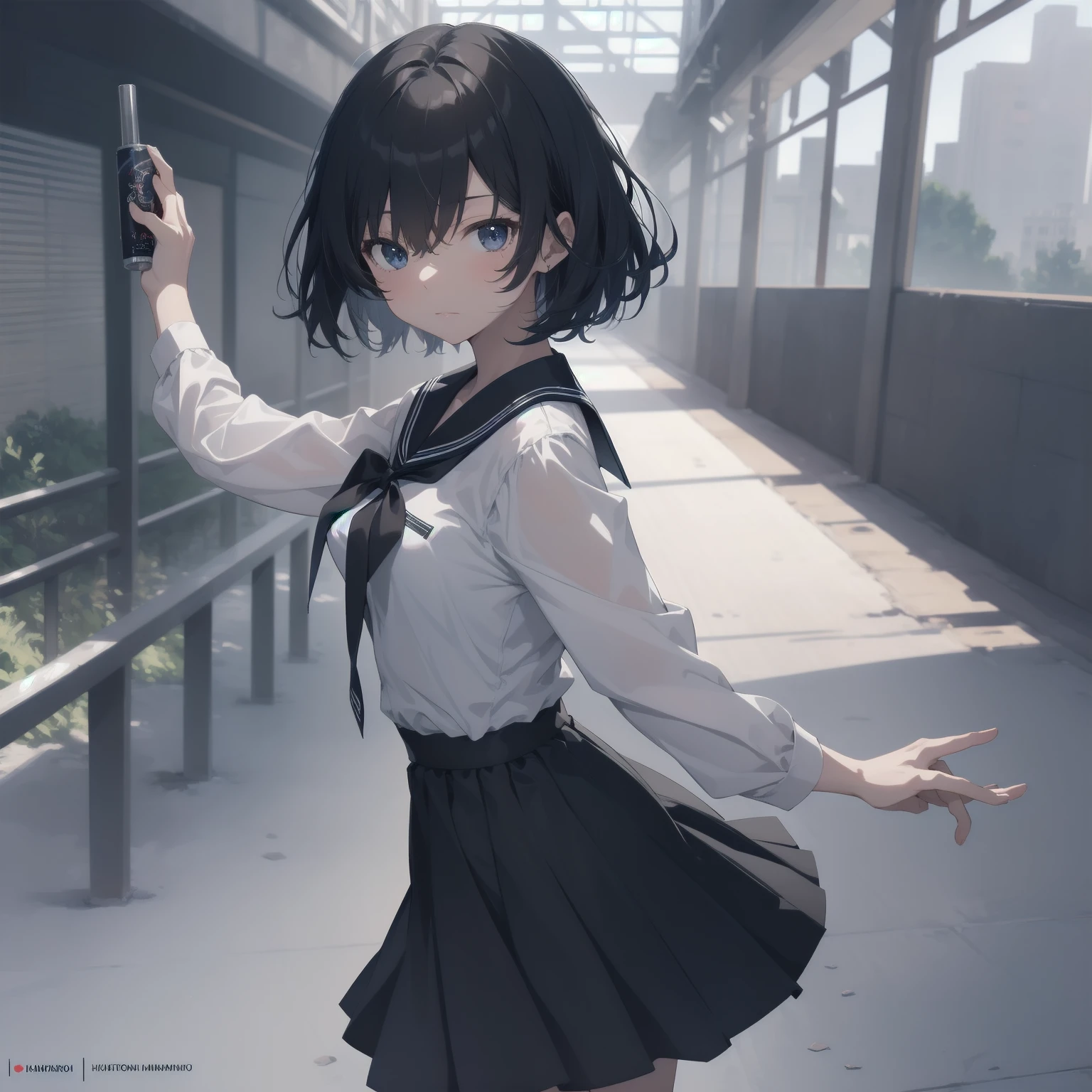 ultra-absurdres-Top quality by artist God, ultra-detailed, high resolution, anime moe artstyle, best anime 8k konachan wallpaper, pixiv contest winner, pool:2810, perfect anatomy,break, 1girl, (Please draw a girl walking sleepily to school alone. )break,(Solo,little female, 13-year-old:1.3),Full limbs, complete fingers,a junior high school student, (very short hair), short cut, flat chest, , small butt, small black eyes, beautiful detailed eyes, well-proportioned iris and pupils, expressive eyes, highres detailed hair, soft expression, salor school_uniform, sailor collar, serahuku, bow, pleated skirt,(Detailed Lighting), (Detailed background), in the School commute route. break,super detailed skin, Best cinematic lighting powered by famous artist, 8k,beauty illustration,photoshop_(medium),very aesthetic,break,((artist:zen_(kamuro) )), artist:clamp ,artist:carnelian ,artist:kantoku ,