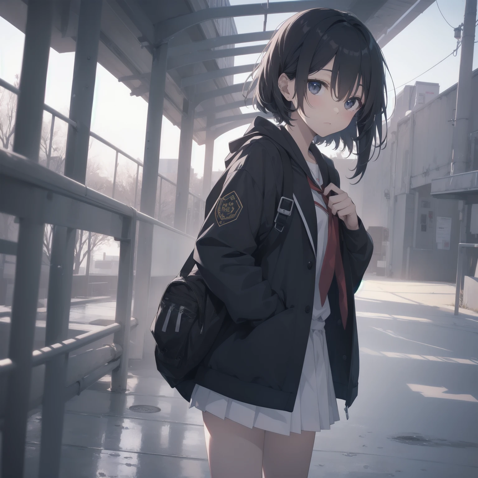 ultra-absurdres-Top quality by artist God, ultra-detailed, high resolution, anime moe artstyle, best anime 8k konachan wallpaper, pixiv contest winner, pool:2810, perfect anatomy,break, 1girl, (Please draw a girl walking sleepily to school alone. )break,(Solo,little female, 13-year-old:1.3),Full limbs, complete fingers,a junior high school student, (very short hair), short cut, flat chest, , small butt, small black eyes, beautiful detailed eyes, well-proportioned iris and pupils, expressive eyes, highres detailed hair, soft expression, salor school_uniform, sailor collar, serahuku, bow, pleated skirt,(Detailed Lighting), (Detailed background), in the School commute route. break,super detailed skin, Best cinematic lighting powered by famous artist, 8k,beauty illustration,photoshop_(medium),very aesthetic,break,((artist:zen_(kamuro) )), artist:clamp ,artist:carnelian ,artist:kantoku ,
