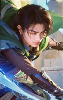 a close up of a person in a costume holding a sword, heise jinyao, zenra taliyah, zhao yun, inspired by Huang Shen, artgerm detailed, taliyah, inspired by Yang Jin, by Yang J, xianxia hero, bian lian, inspired by Shen Zhou, inspired by Ju Lian, artgerm. high detail