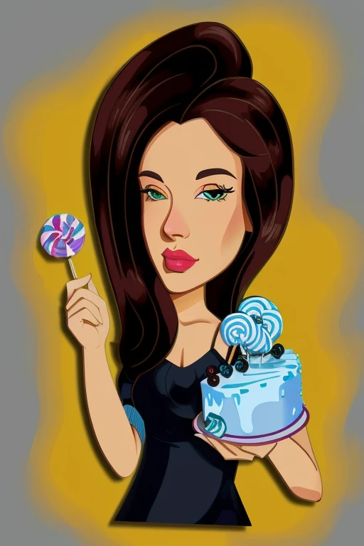 cartoon woman holding a cake with a lollipop stick in her hand, cartoon digital painting, in style of digital illustration, cartoon digital art, cartoon artstyle, digital art. @mariomaniacdude, digital art!!, stylized digital illustration, full color digital illustration, digital art cartoon, in cartoon style, cartoon art style, digital cartoon painting art, cartoon style illustration, 8k